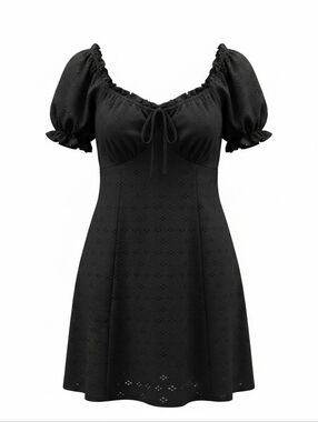 Eyelet Puff Sleeve Mini Dress, Flowy, Feminine